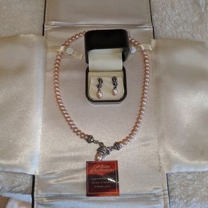 Mandarin Cultured Necklace and Earrings set